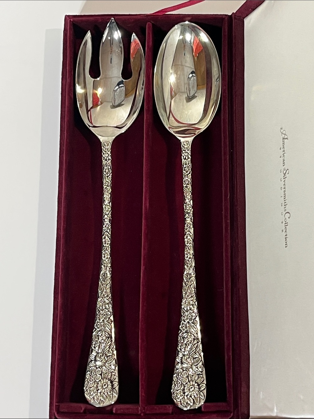 NIB Vintage Salad Serving Set Sterling Silver-Plated